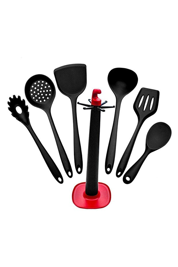 Claris 7 Piece Spatula Set with Stand, Black