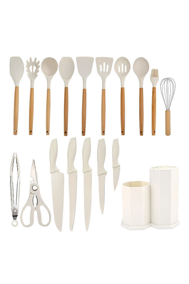 Legolas 18 Piece Heat-Resistant Silicone Non-Stick Serving Set with Stand, White