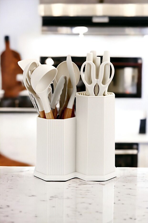 Legolas 18 Piece Heat-Resistant Silicone Non-Stick Serving Set with Stand, White