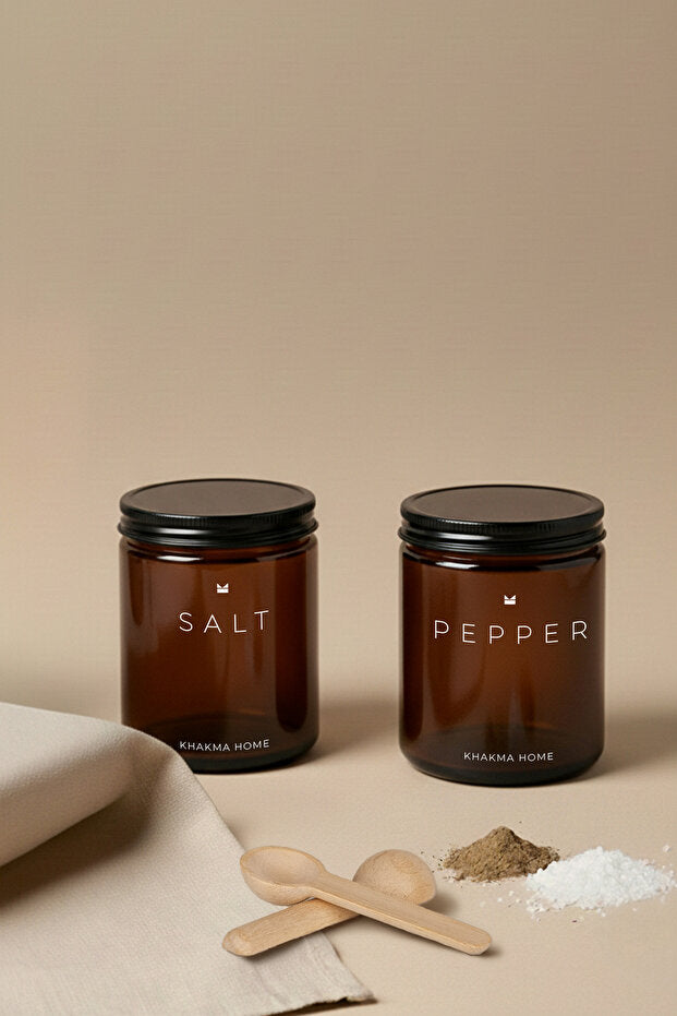 Amber Glass Spice Jar 2 Piece Set