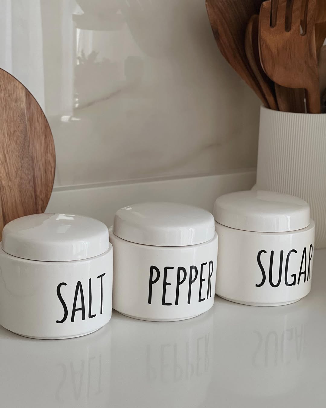 Set of 3 Salt Pepper Sugar Porcelain Jars