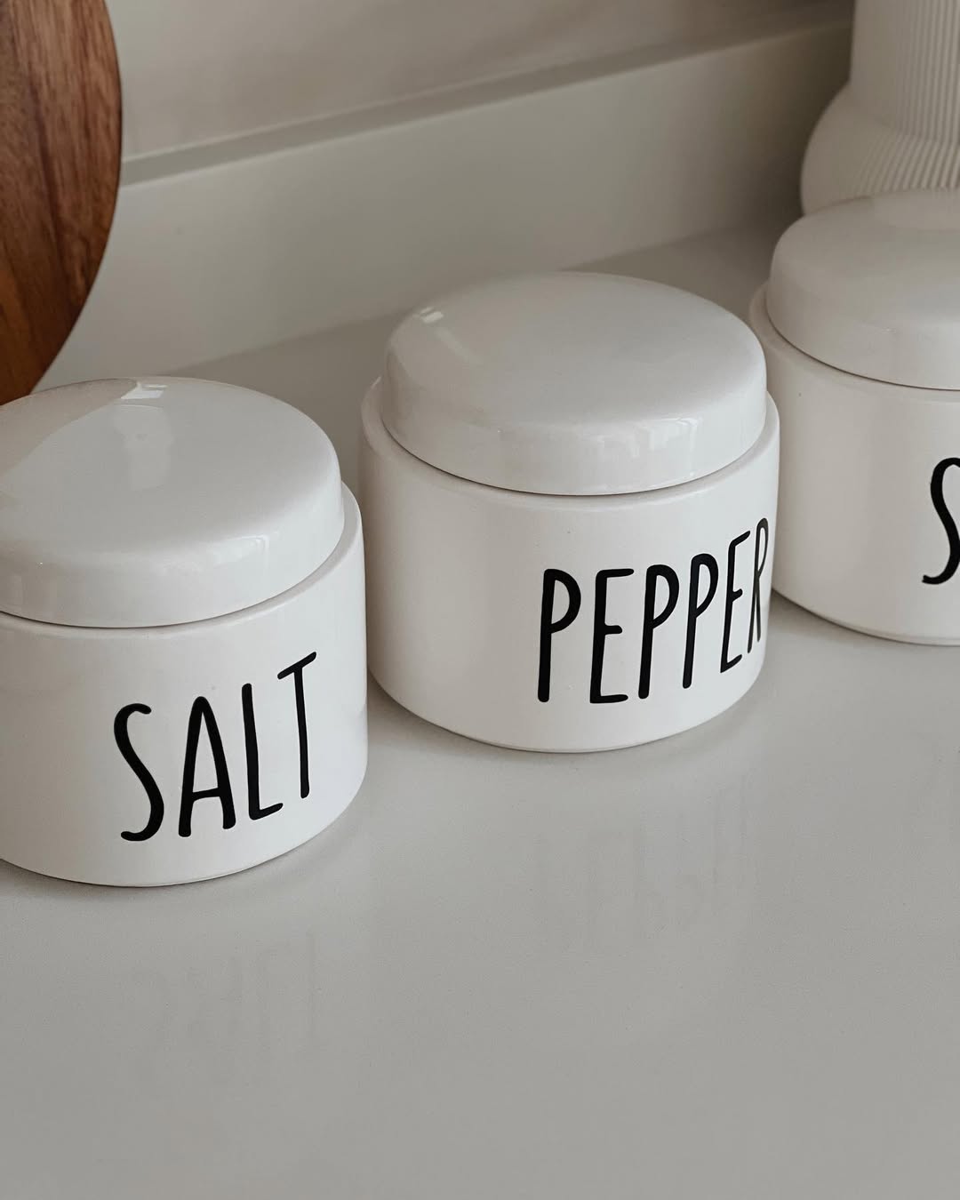 Set of 3 Salt Pepper Sugar Porcelain Jars