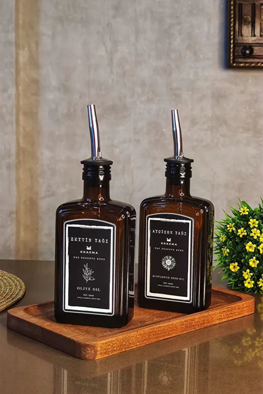 Black Amber 2 Piece Italian Olive Set with Wooden Stand
