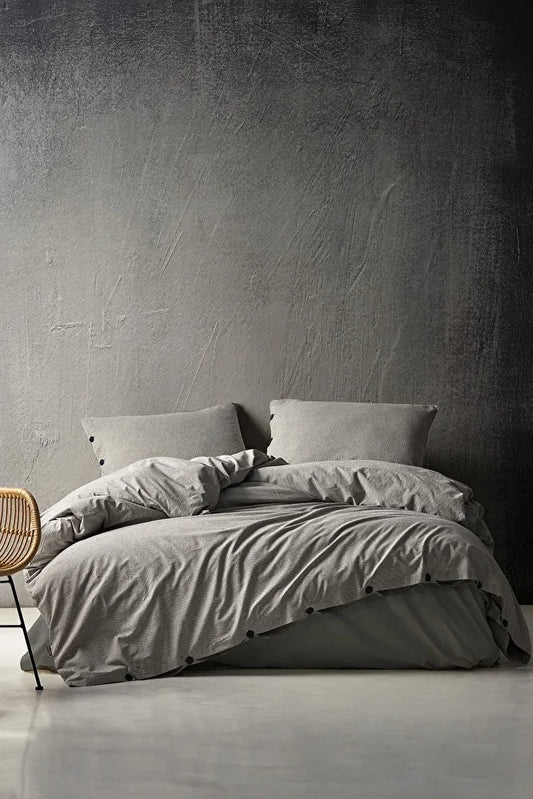 Shirt 100% Cotton Washable Vintage Duvet Cover Set - Anthracite
