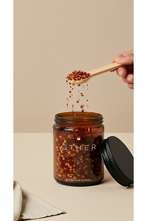 Amber Glass Spice Jar 3 Piece Set with Wooden Stand