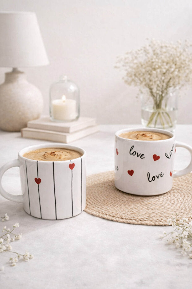 2 Piece Handmade Ceramic Hearts Mug / Cup