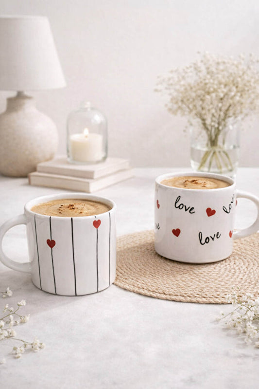 2 Piece Handmade Ceramic Hearts Mug / Cup