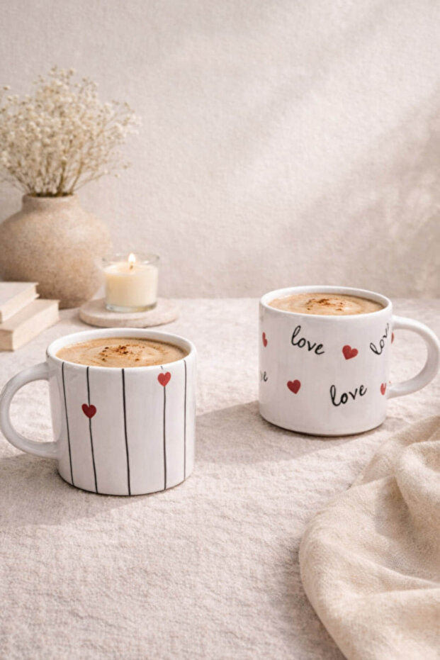 2 Piece Handmade Ceramic Hearts Mug / Cup
