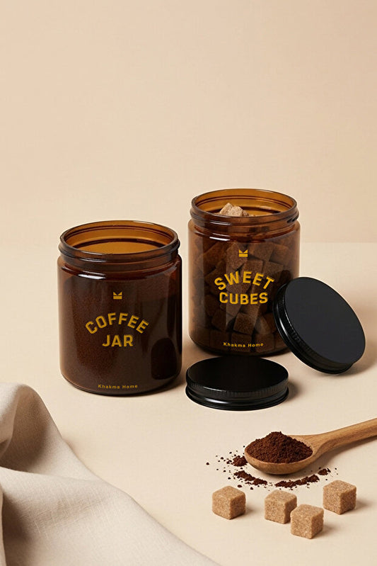 Amber Glass Coffee and Sugar Jar Set