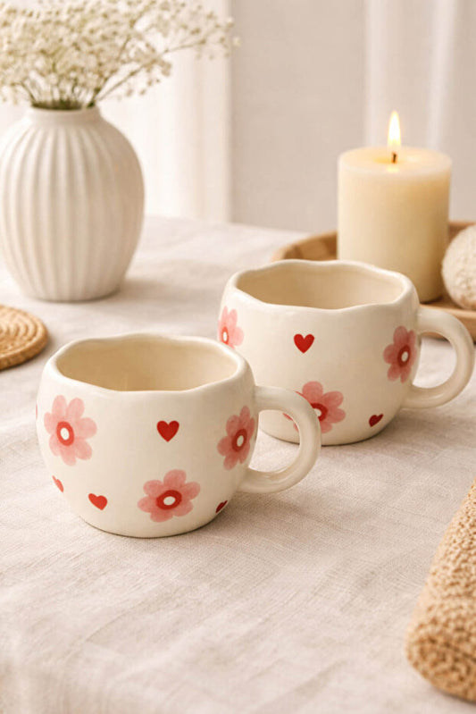 2 Piece Handmade Ceramic Flower Mug / Cup