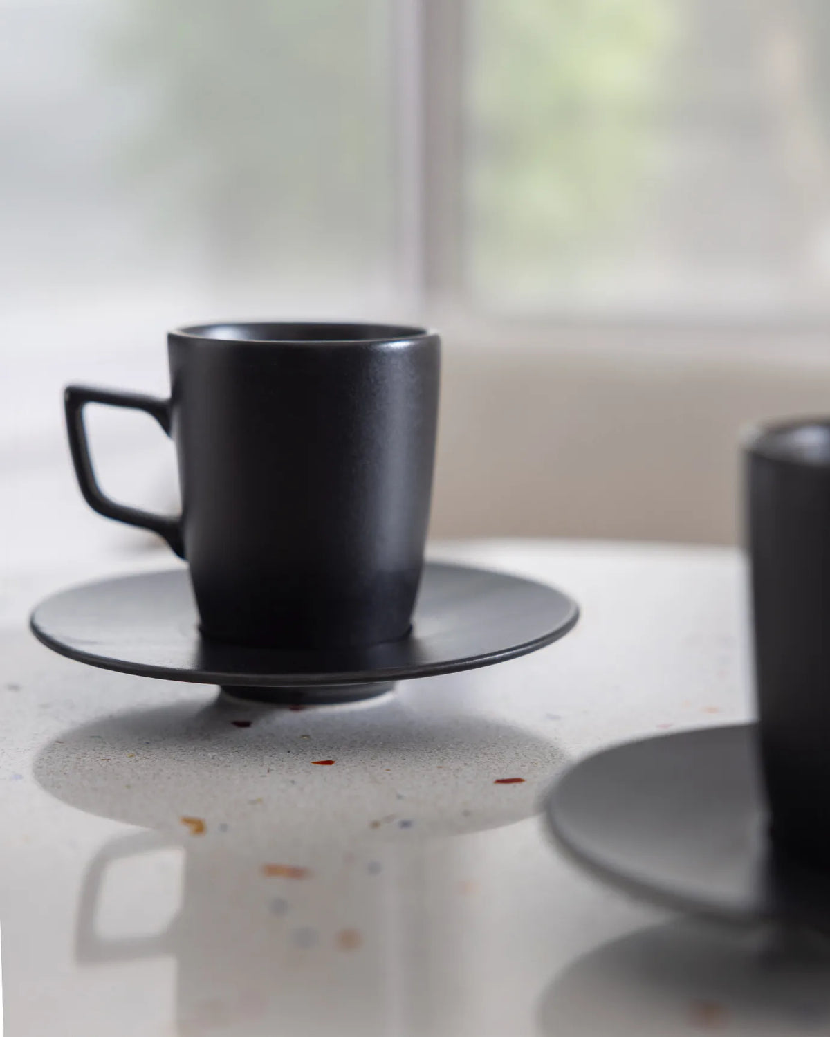 Rain Matte Porcelain Coffee Cup 2 Person Set – Black