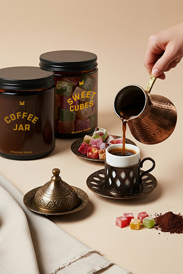 Amber Glass Coffee and Sugar Jar Set