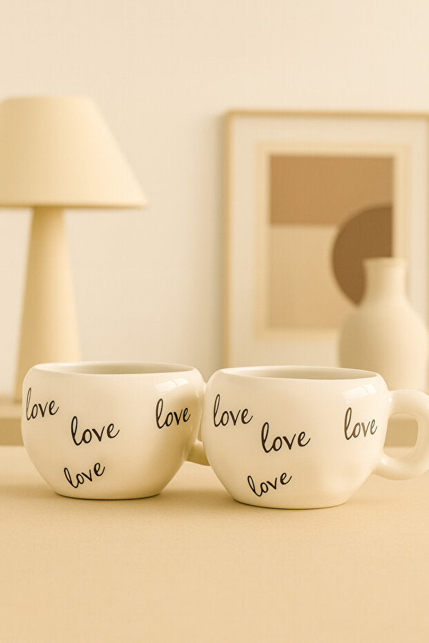 2 Piece Handmade Ceramic Love Mug / Cup