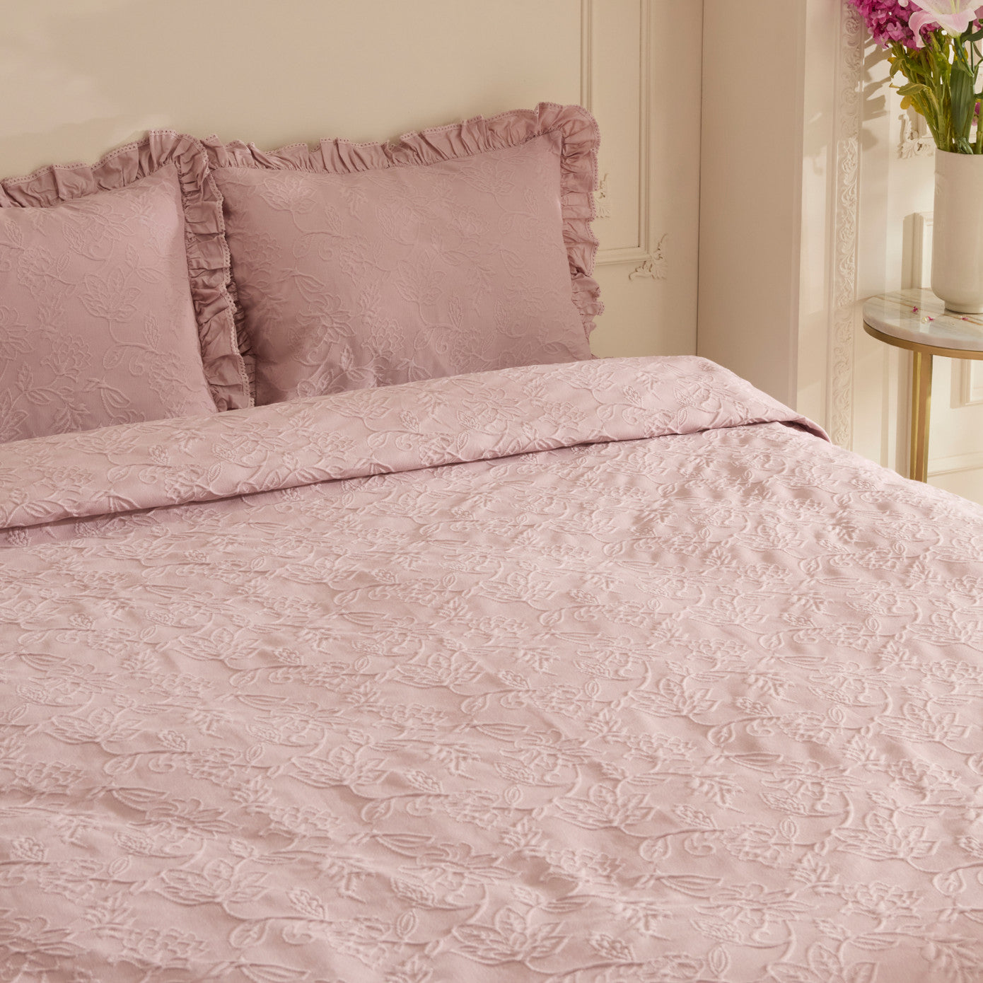 White Collection Tyra 100% Cotton Double Bedspread Powder