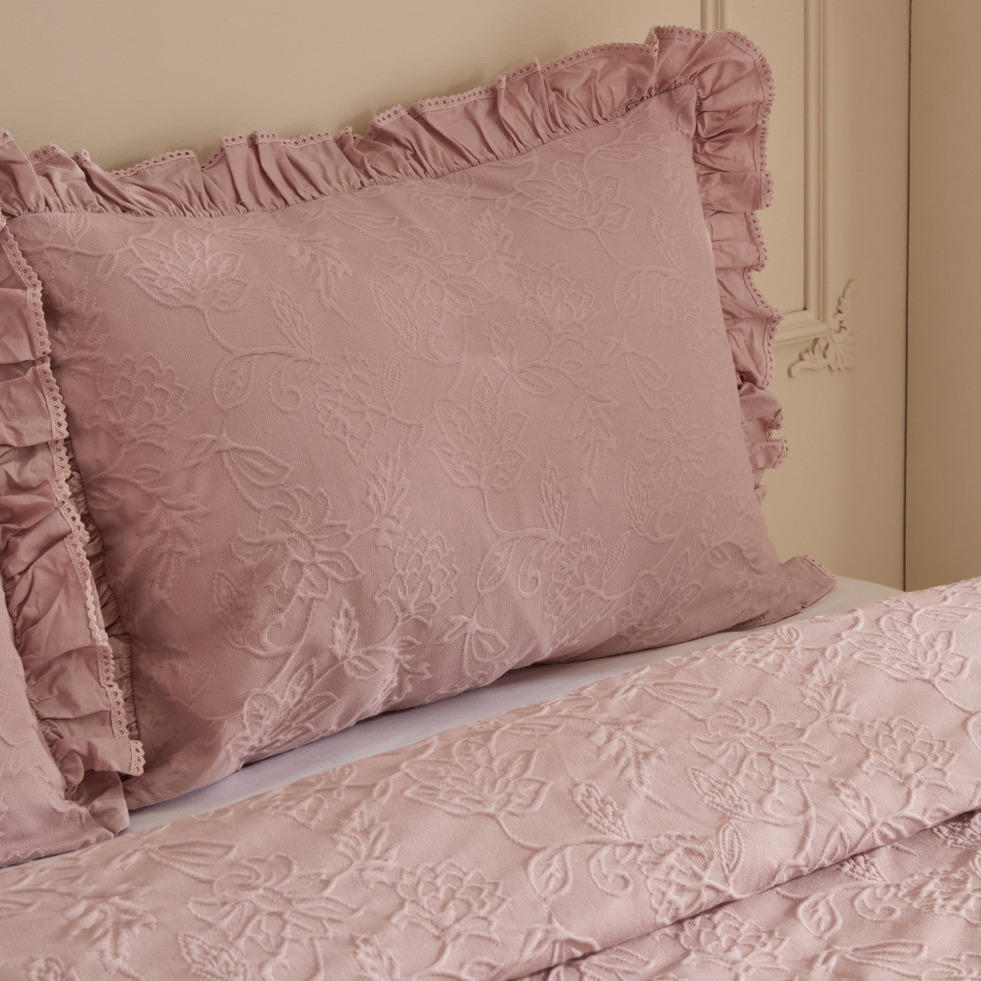 White Collection Tyra 100% Cotton Double Bedspread Powder