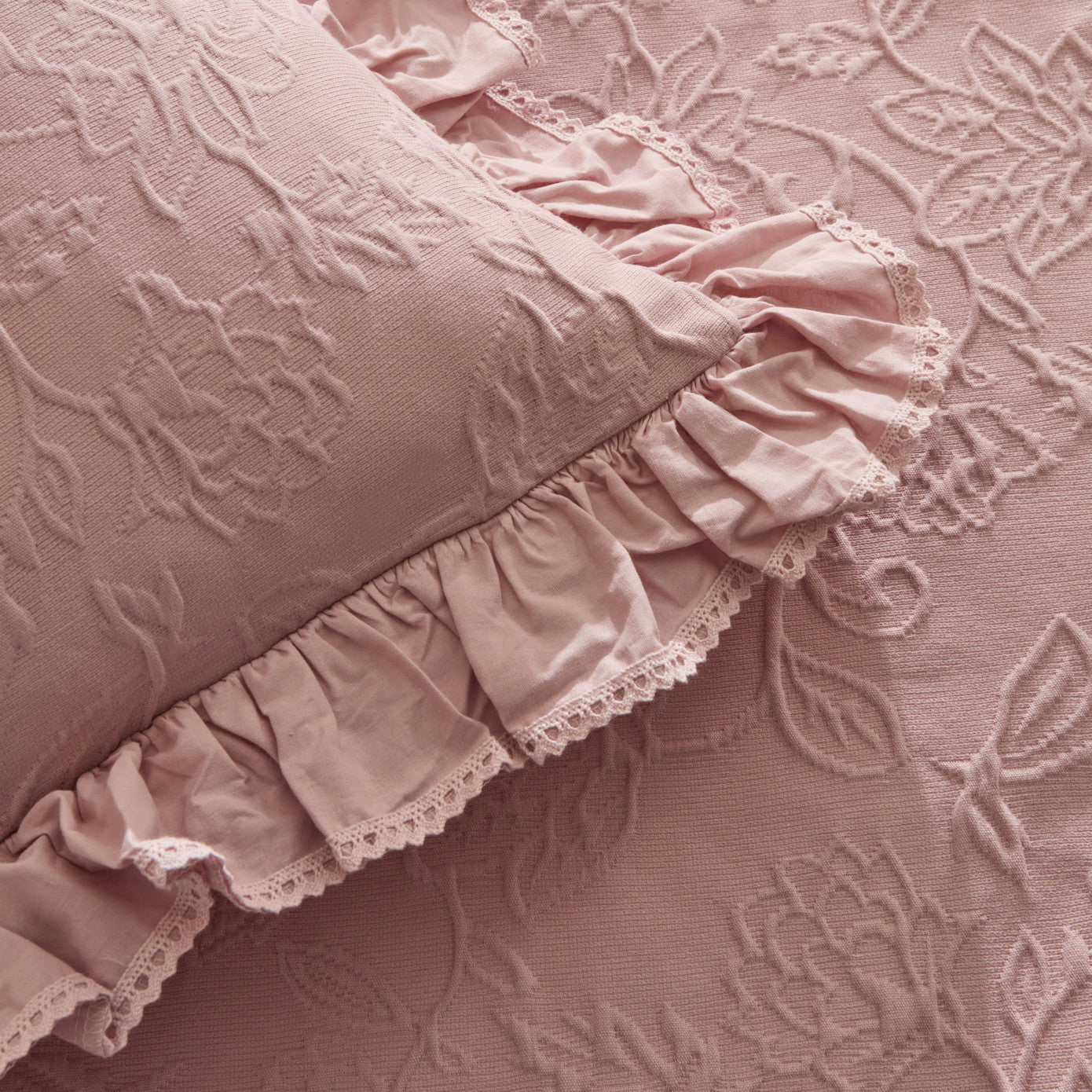 White Collection Tyra 100% Cotton Double Bedspread Powder