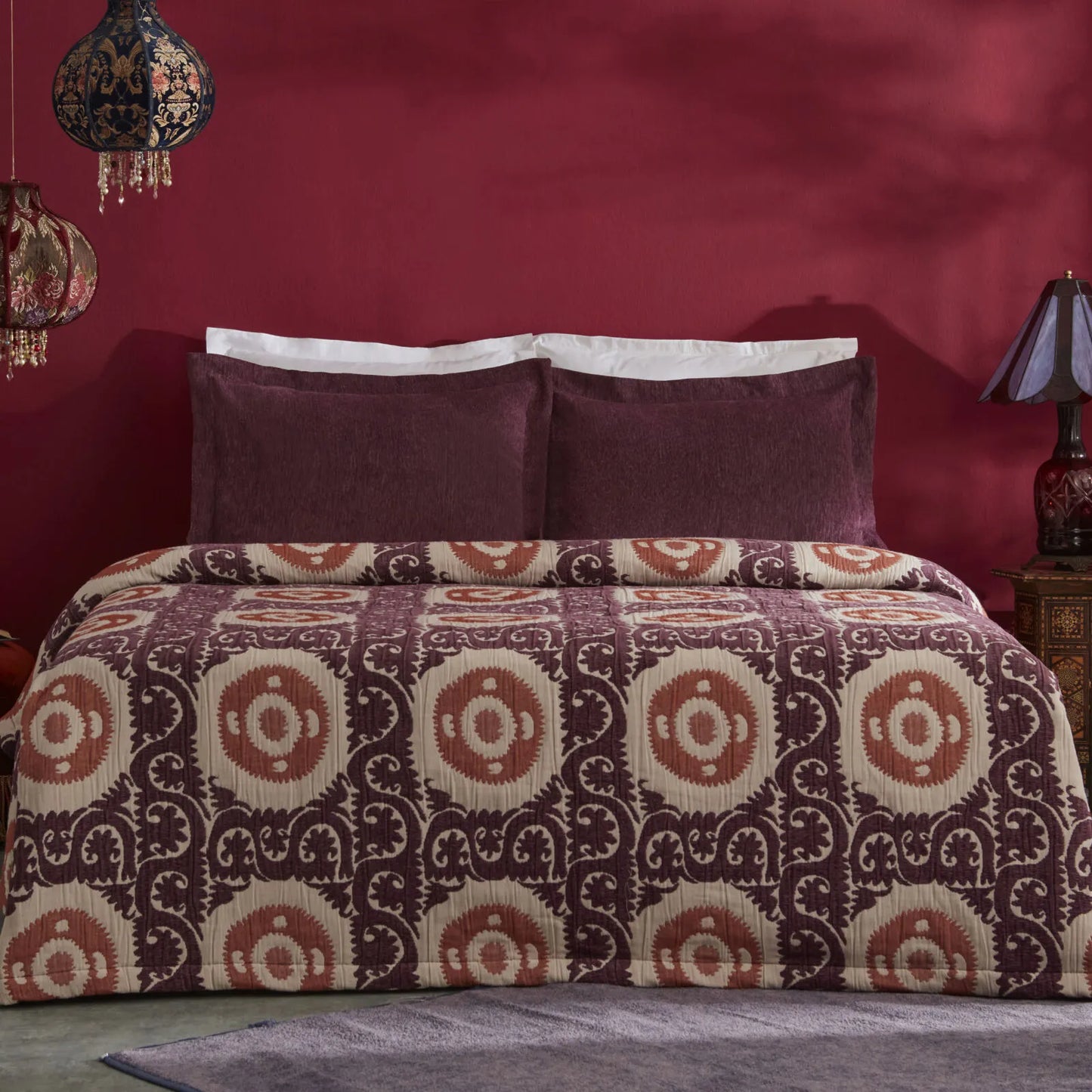 Ruan Double Bedspread Set, Plum
