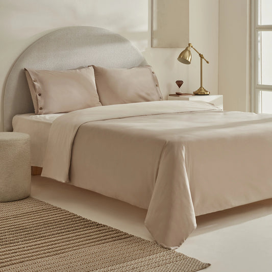 Basis 100% Cotton Double Duvet Cover Set Beige