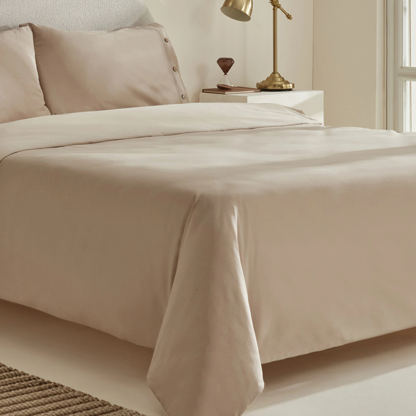 Basis 100% Cotton Double Duvet Cover Set Beige