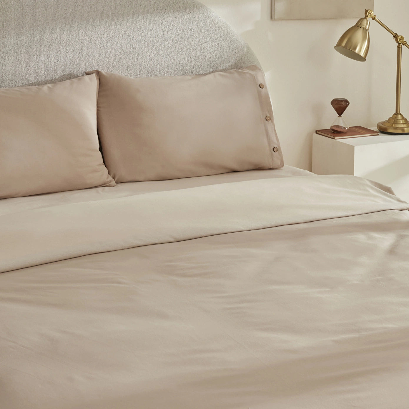 Basis 100% Cotton Double Duvet Cover Set Beige