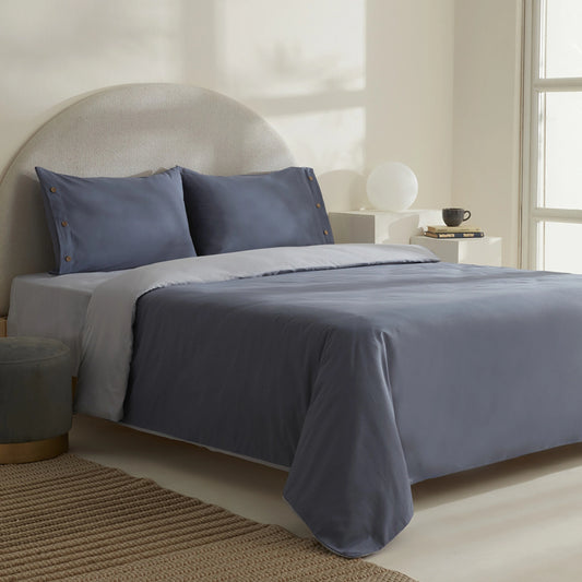 Basis 100% Cotton Double Duvet Cover Set Indigo