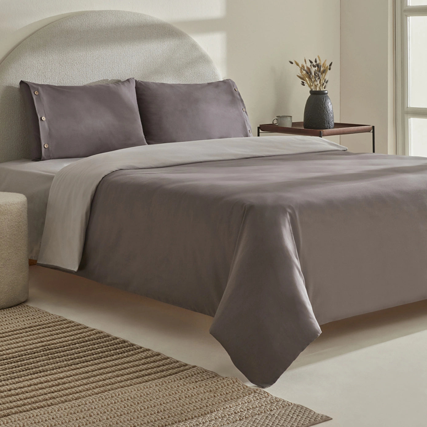 Basis 100% Cotton Double Duvet Cover Set Anthracite