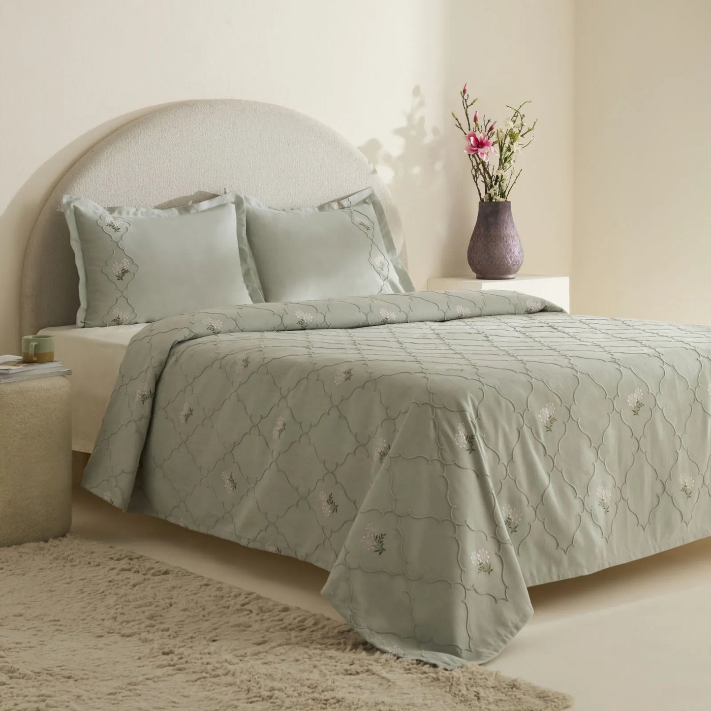 Myra Double Floral Bedspread Sage