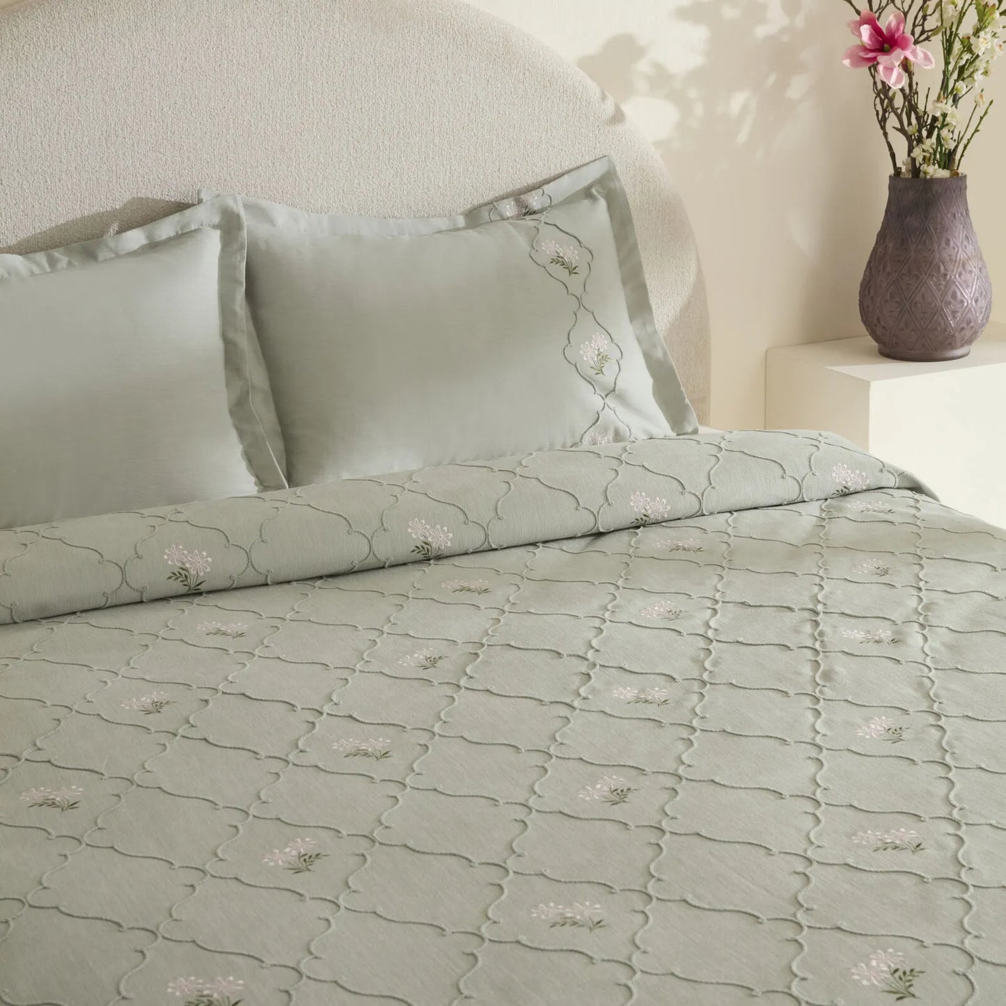 Myra Double Floral Bedspread Sage
