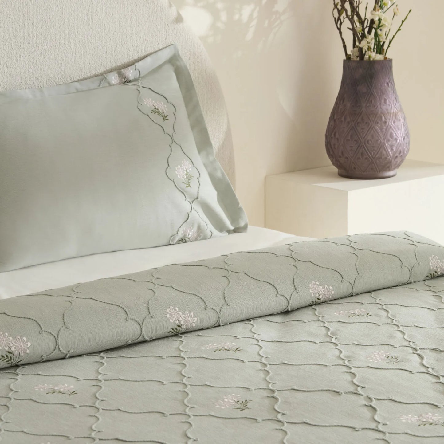Myra Double Floral Bedspread Sage