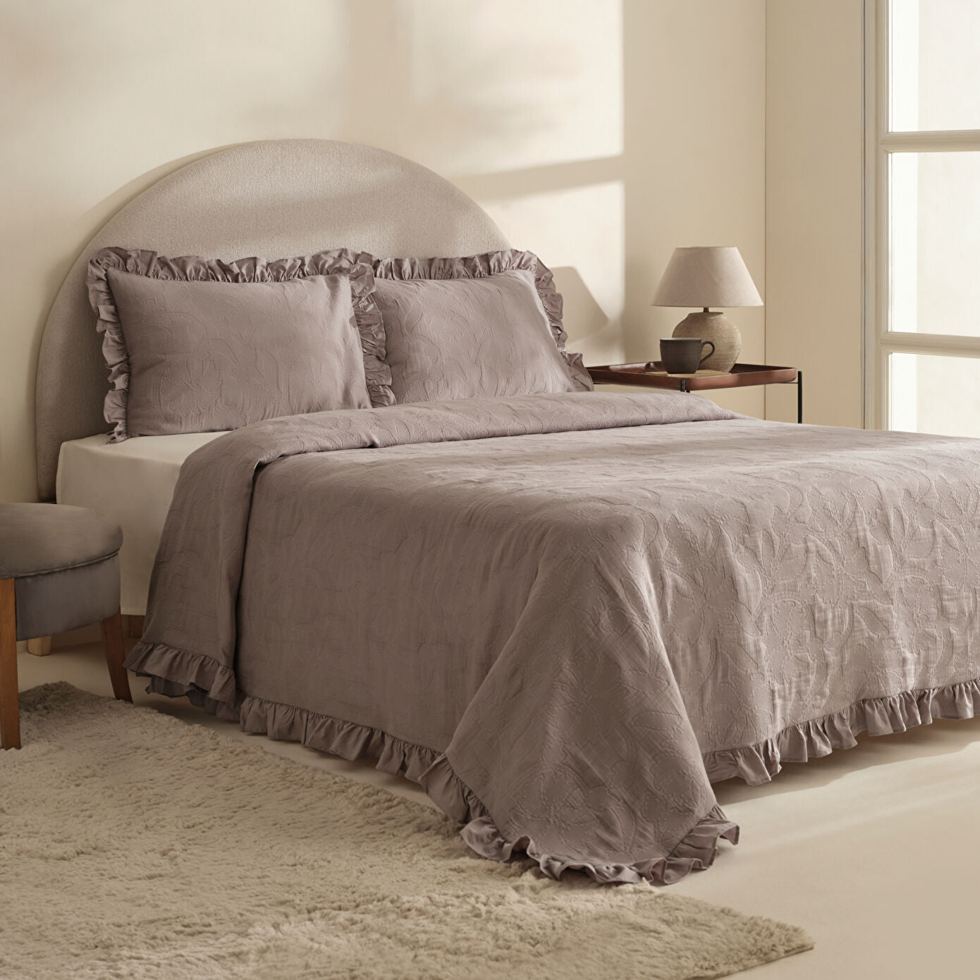 Lavinya 100% Cotton Double Bedspread Set Grey