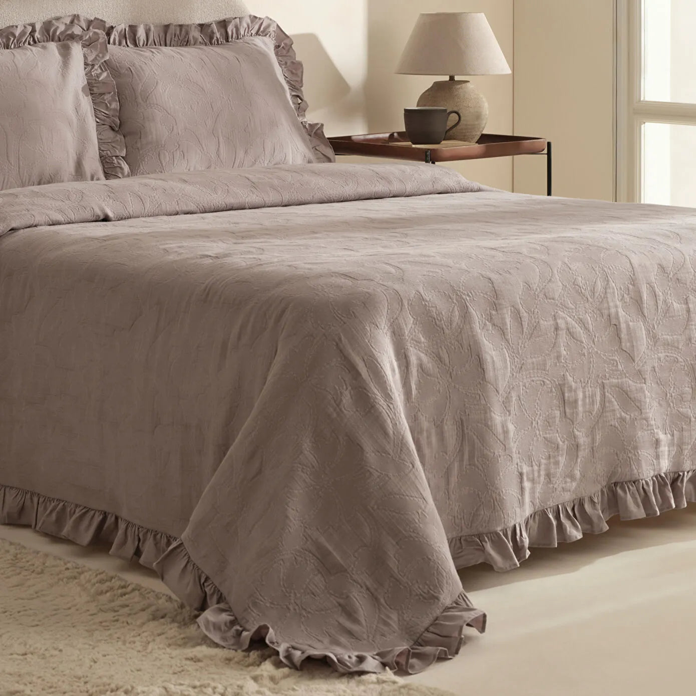 Lavinya 100% Cotton Double Bedspread Set Grey