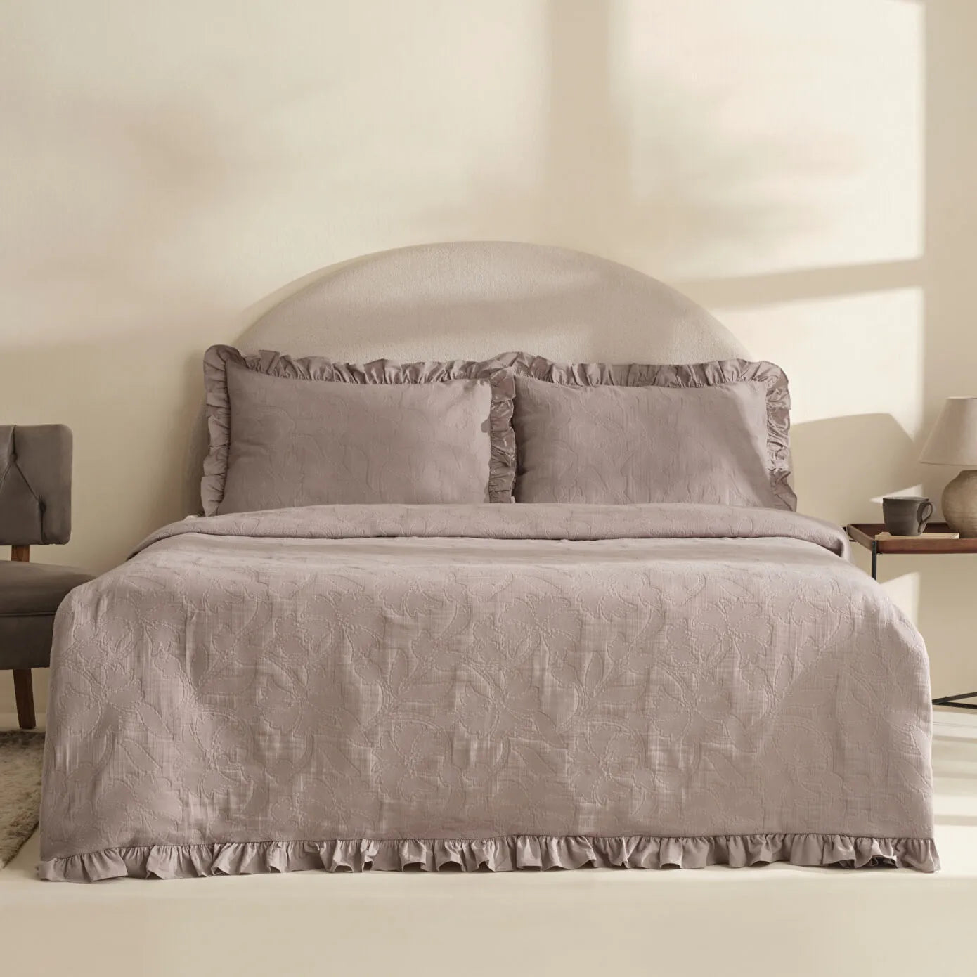 Lavinya 100% Cotton Double Bedspread Set Grey