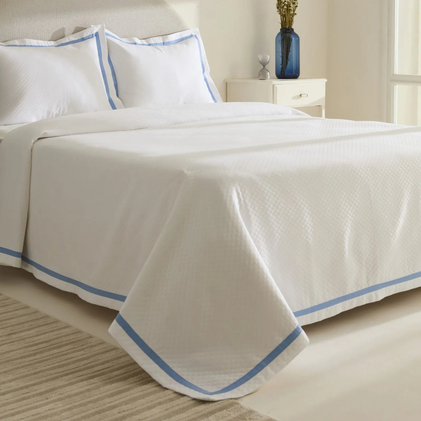 Doris 100% Cotton Double Bedspread Set Powder Blue
