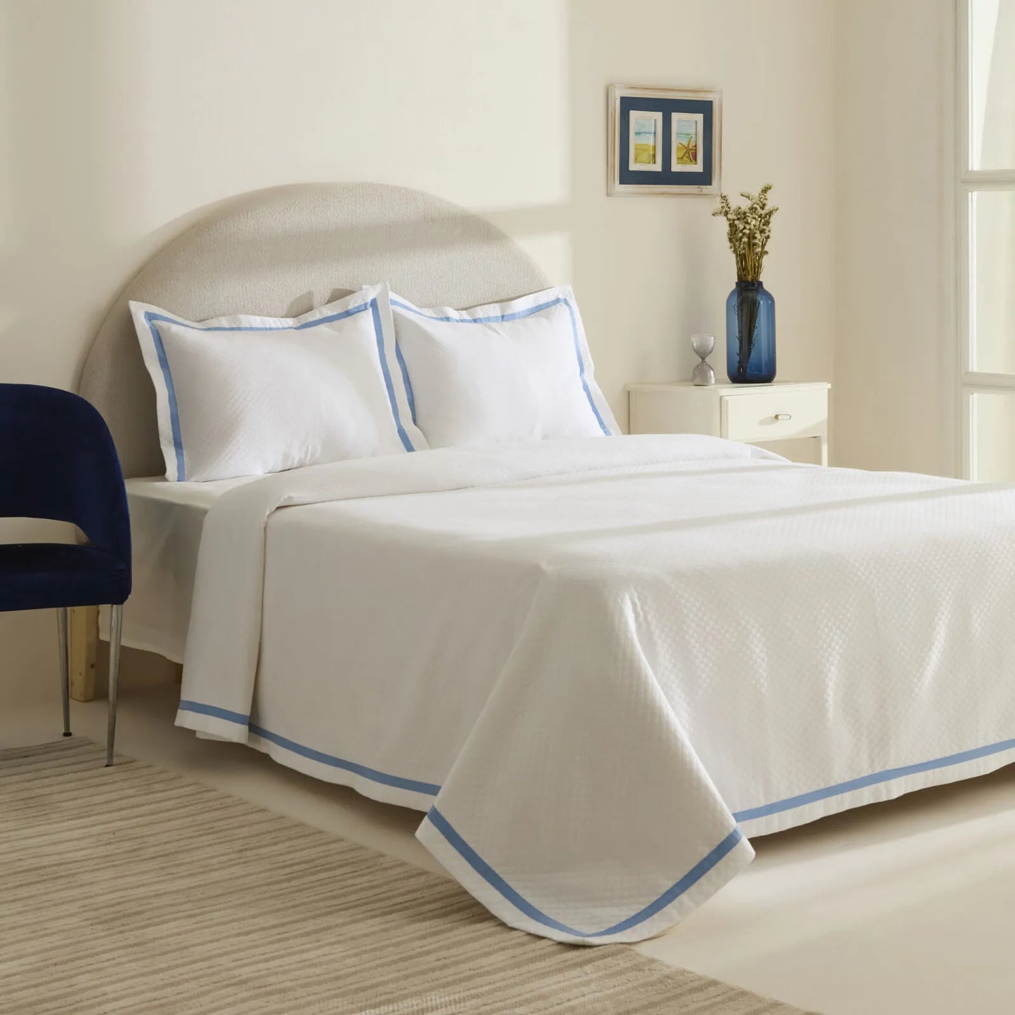 Doris 100% Cotton Double Bedspread Set Powder Blue