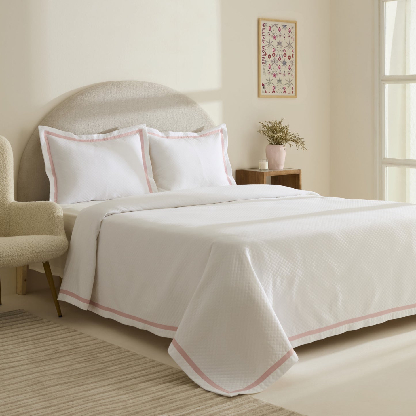 Doris 100% Cotton Double Bedspread Set Powder Pink