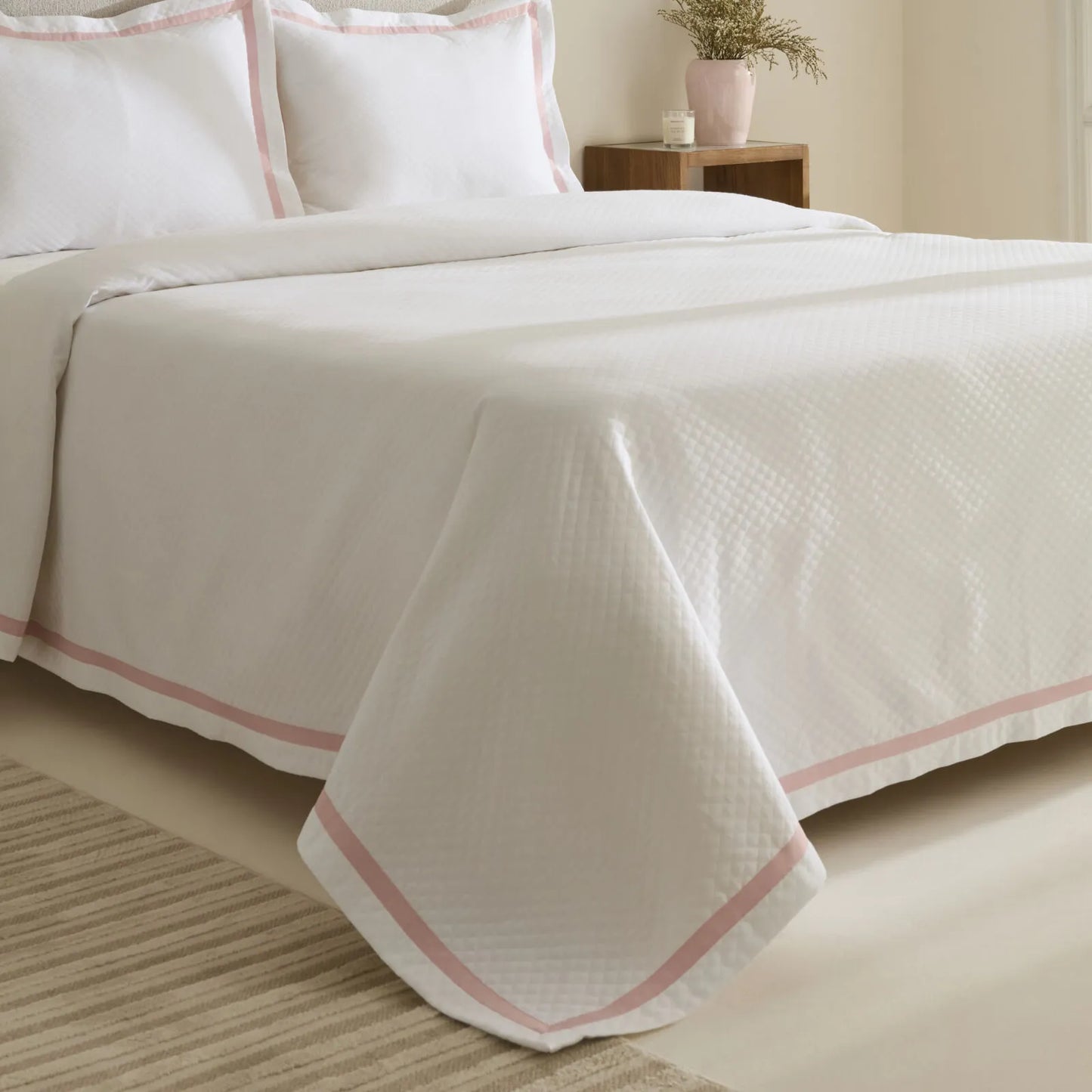 Doris 100% Cotton Double Bedspread Set Powder Pink