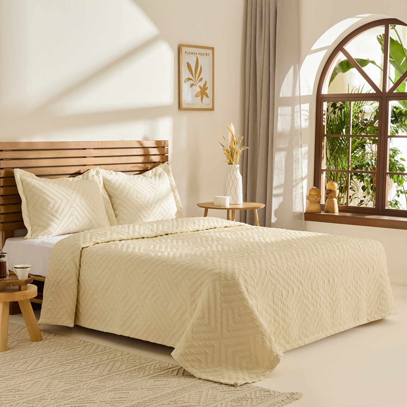 Essence Double Bedspread Set, Ecru