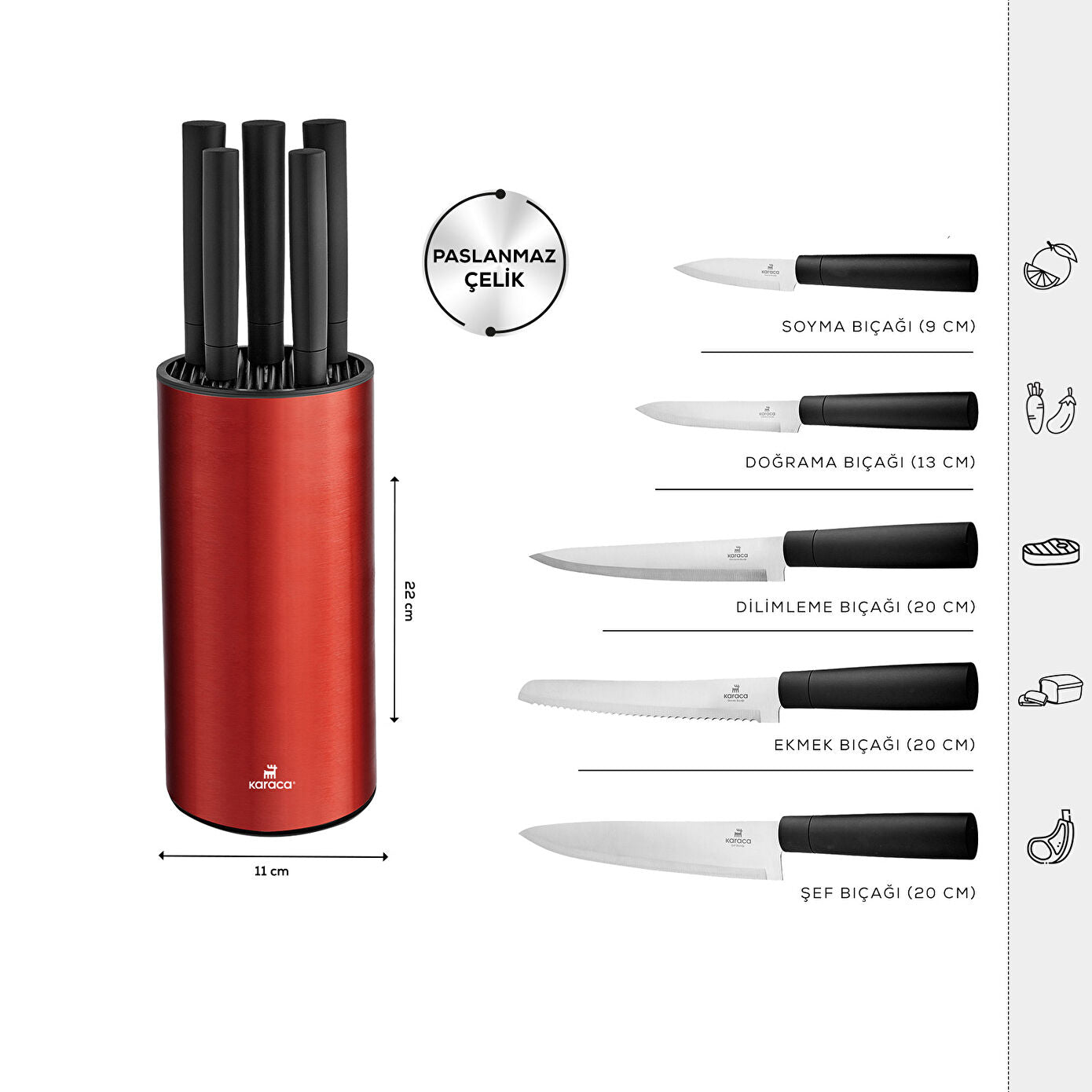 Karaca Oscar Red 6 Piece Knife Set with Stand