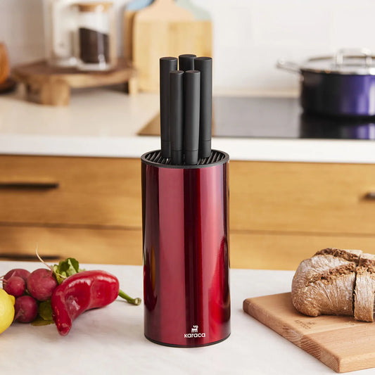 Karaca Oscar Red 6 Piece Knife Set with Stand
