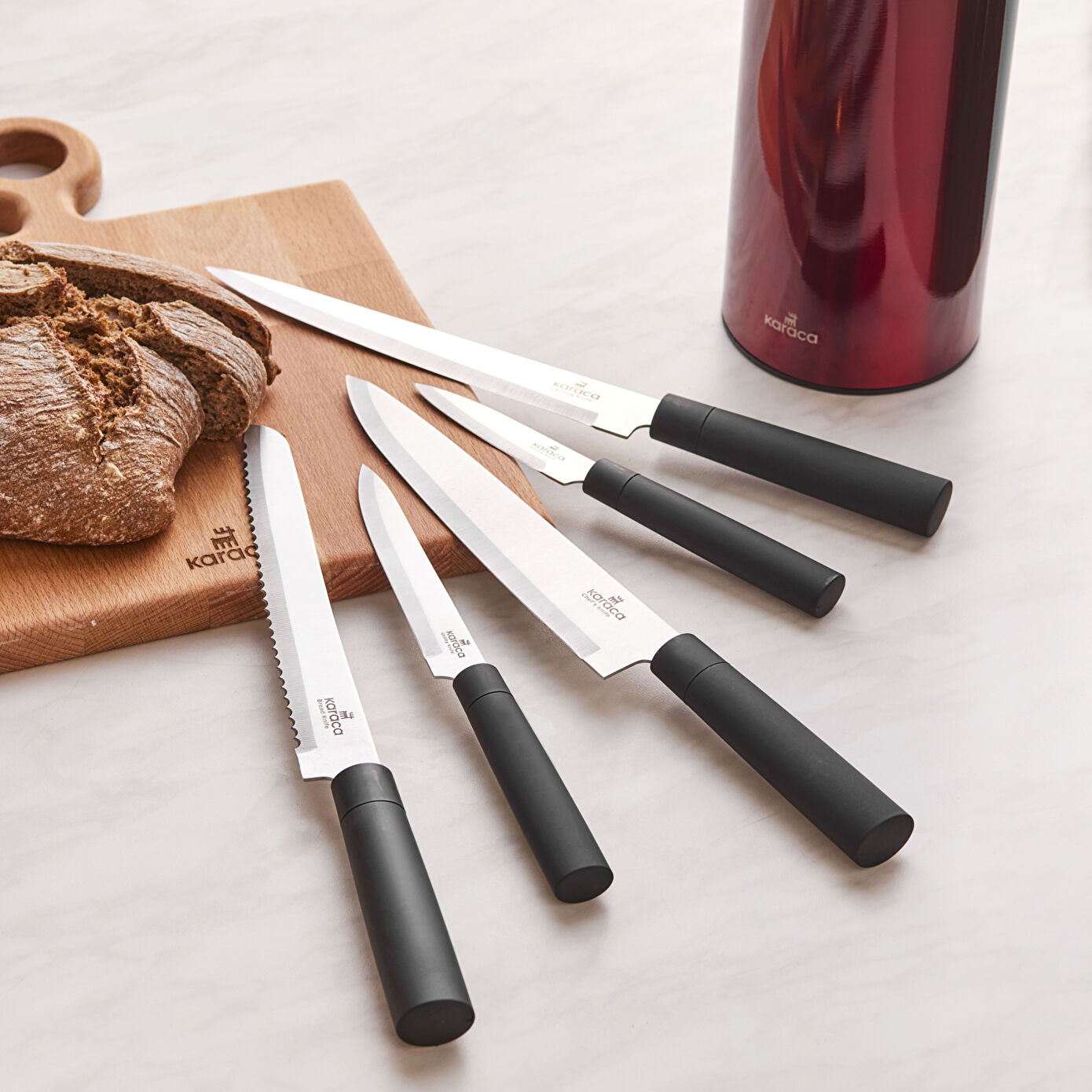 Karaca Oscar Red 6 Piece Knife Set with Stand