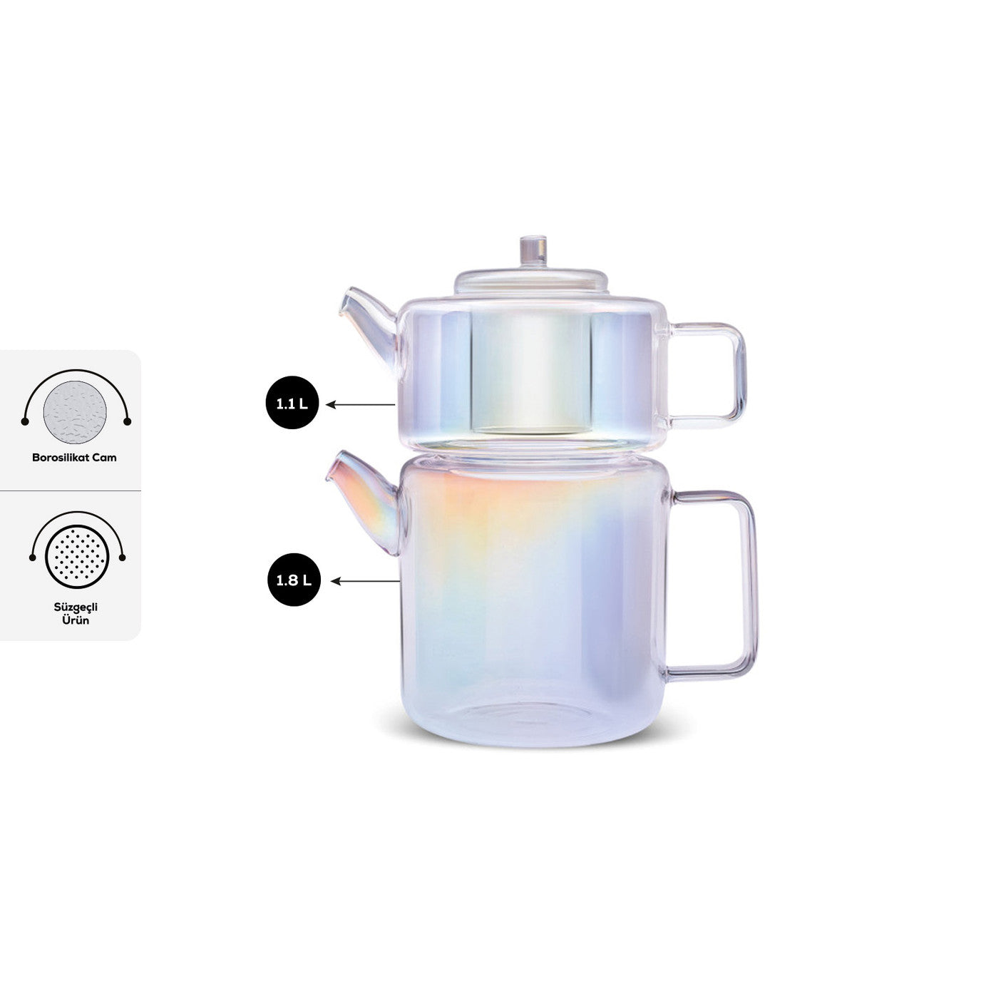 Flat Borosilicate Glass Teapot