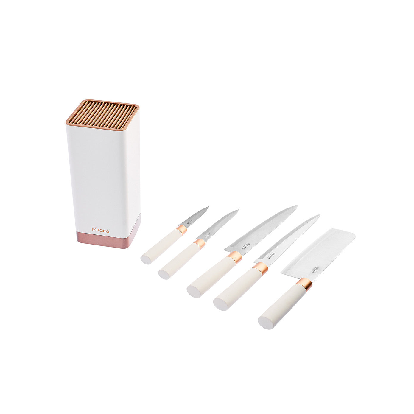 Karaca Skycut 6 Piece Stand and Cleaver Knife Set, Cream