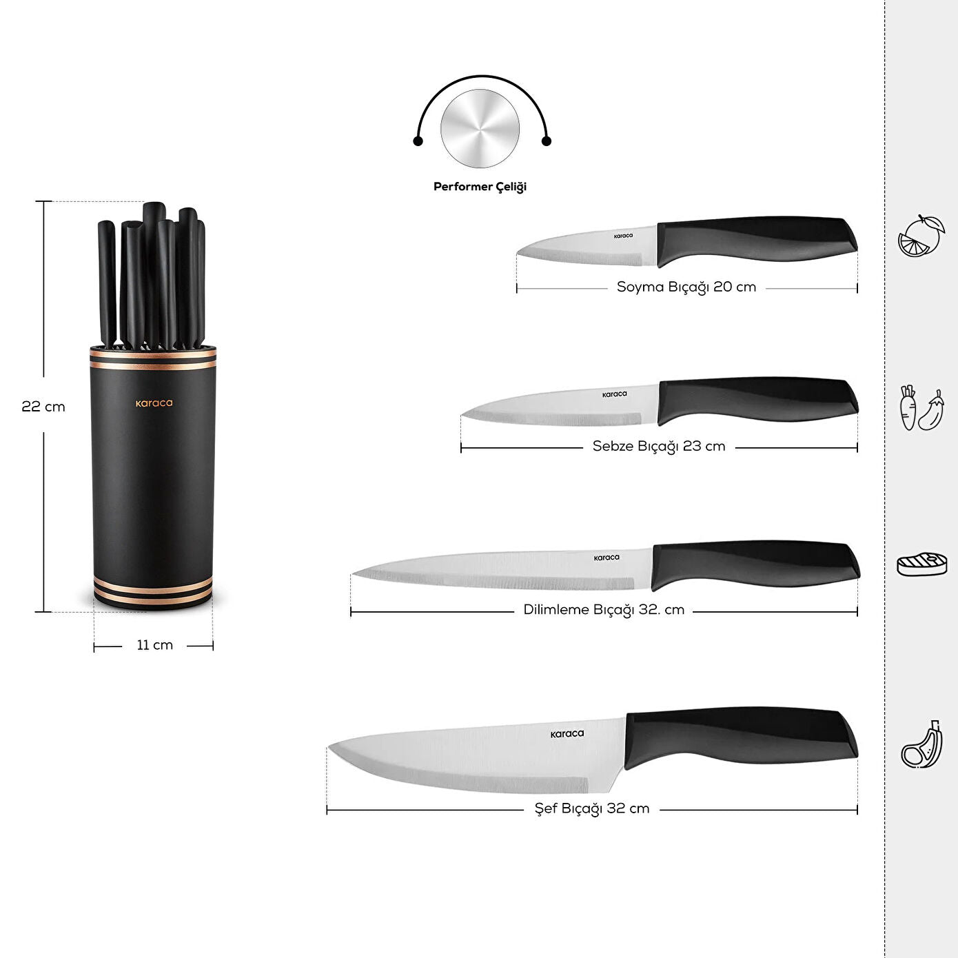 Karaca Megacut Round 9 Piece Black Knife Set