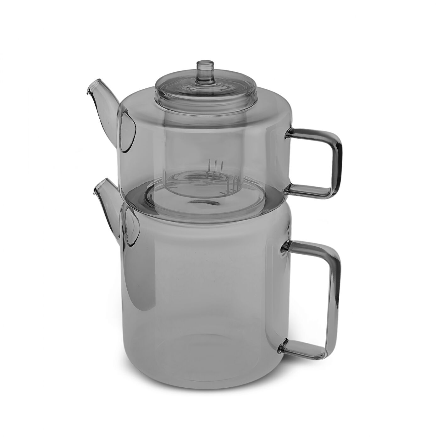 Flat Borosilicate Glass Teapot Smoke Gray