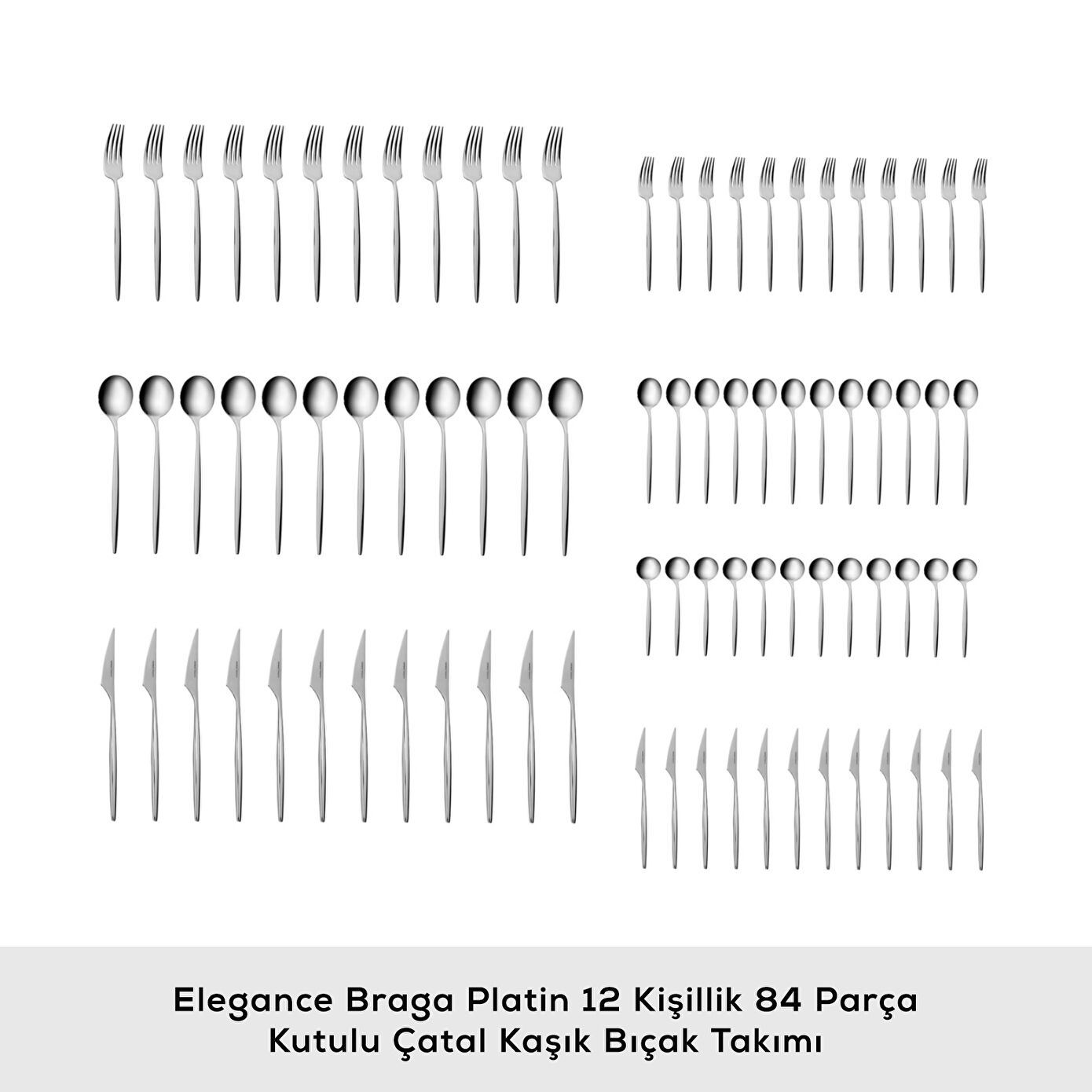 Elegance Braga Platinum 84 Piece Cutlery Set for 12 People