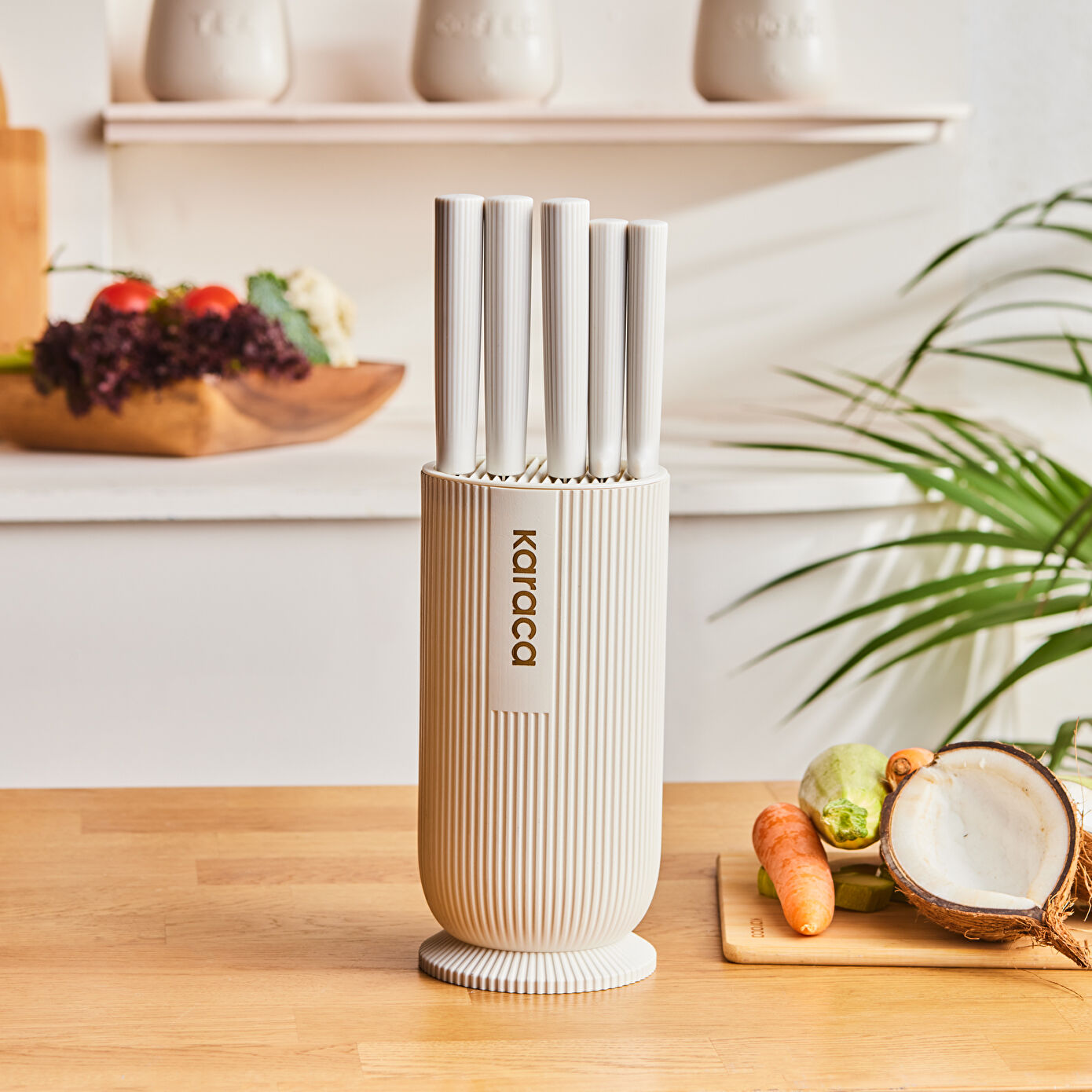 Massimo Round 6 Piece Knife Set, Cream