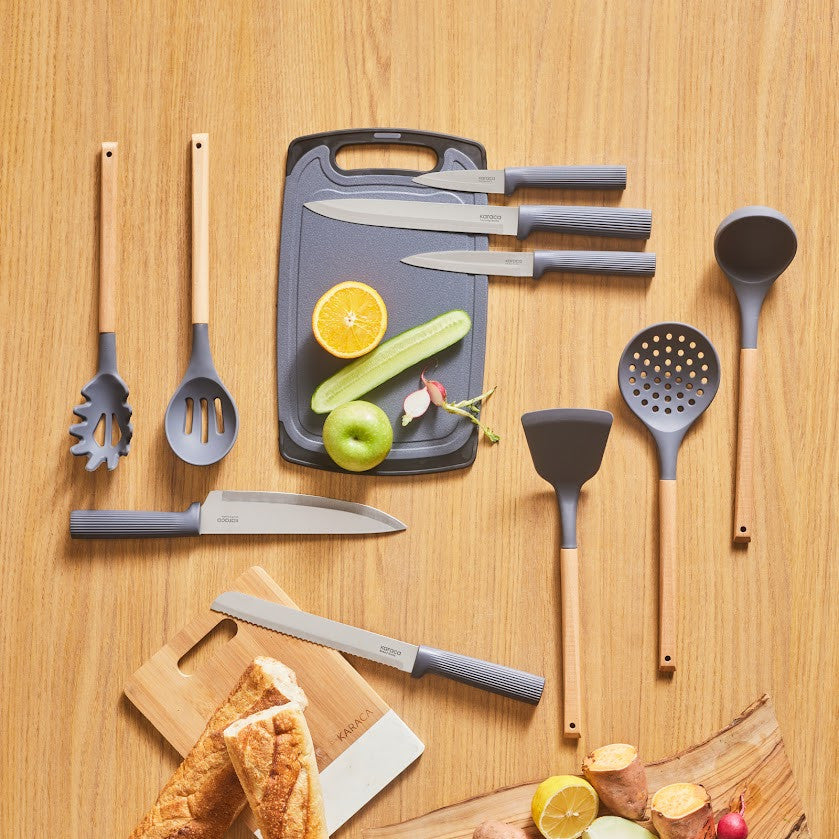 Karaca Massimo 12-Piece Knife Set with Cutting Board and Serving Set, Anthracite