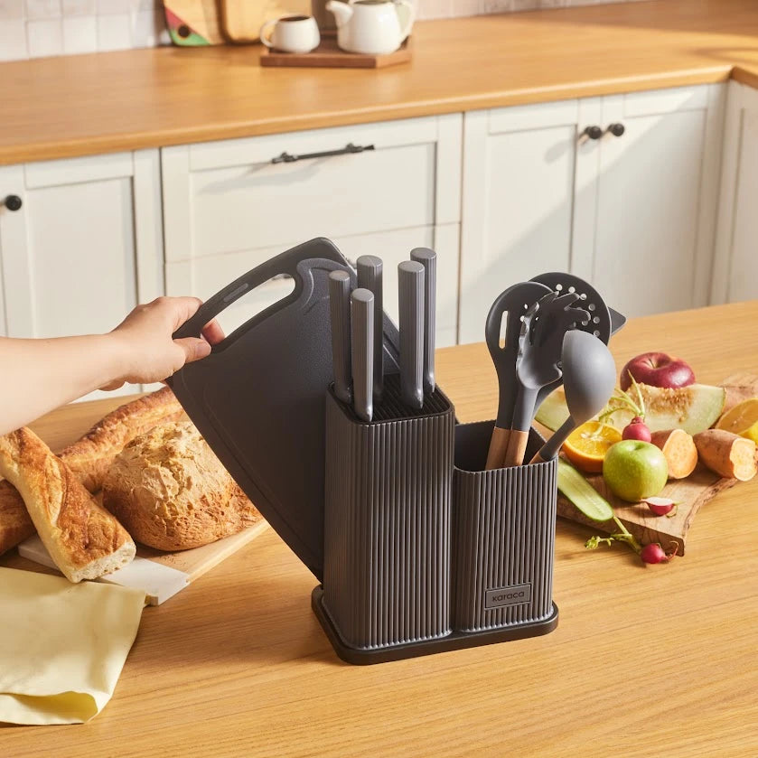Karaca Massimo 12-Piece Knife Set with Cutting Board and Serving Set, Anthracite