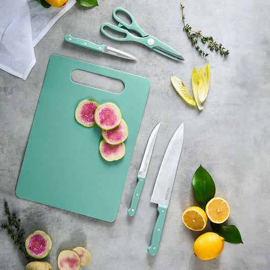 Karaca Sharp 4 in 1 6 Piece Cutting Board Knife Set Mint