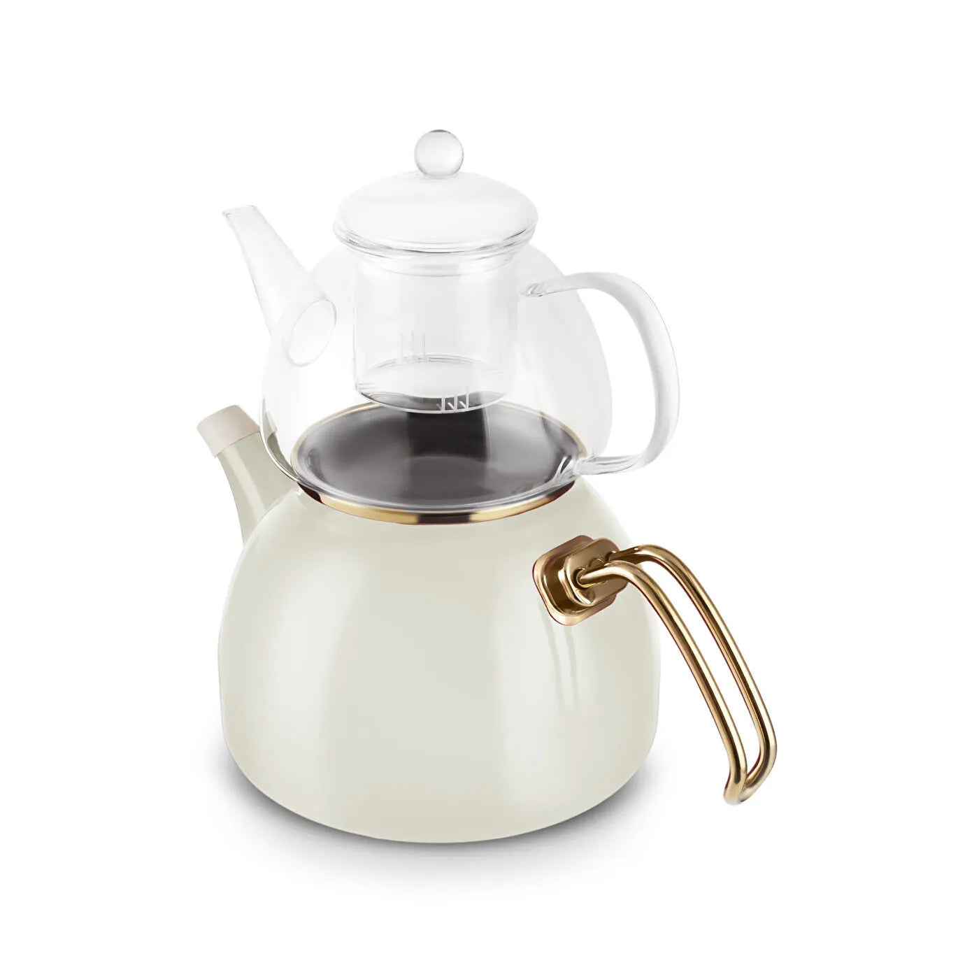 Aren Enamel Glass Perforated Midi Teapot Set, Cream